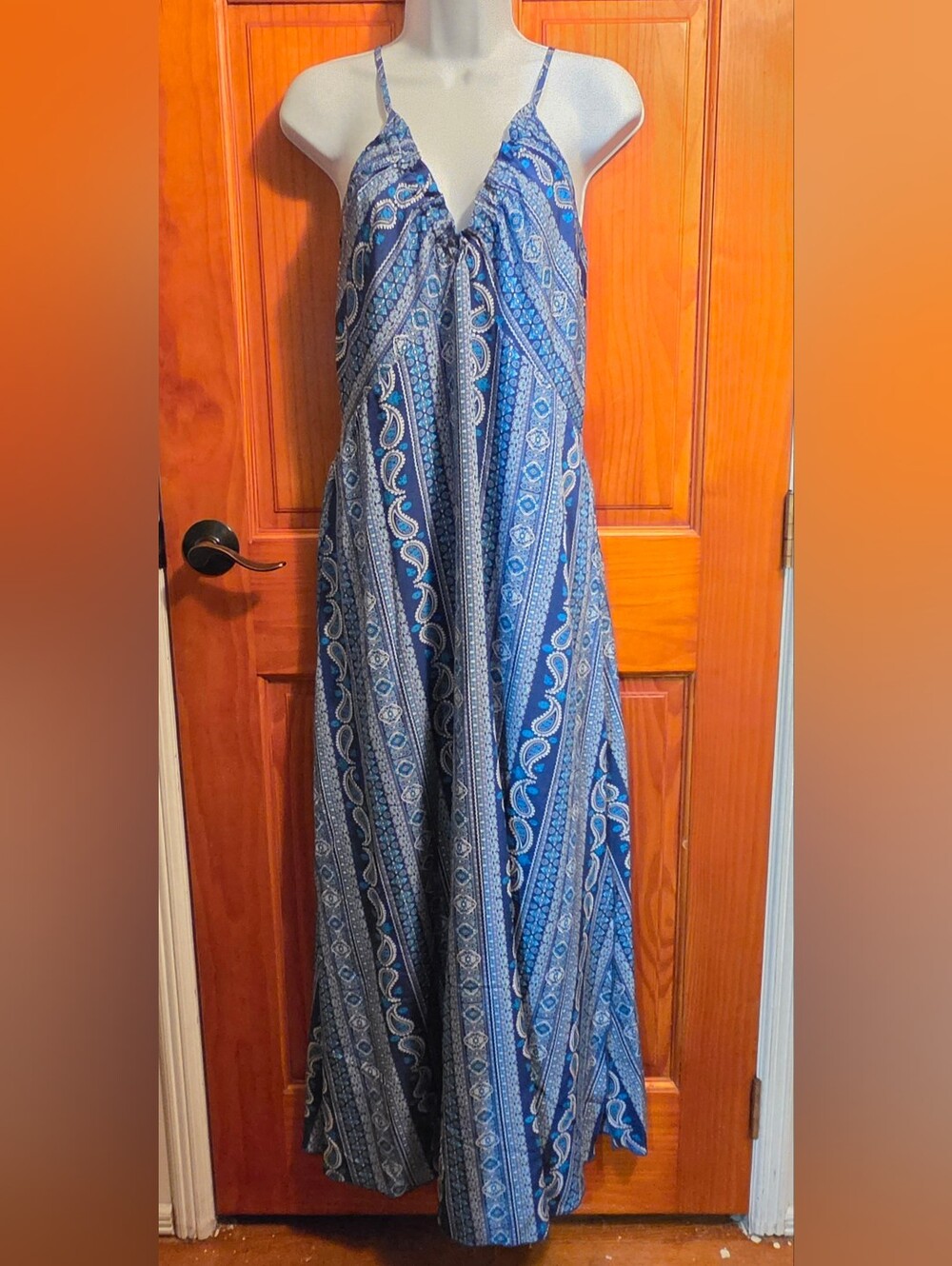 Boho Ethnic Paisley Maxi dress backless  split thigh Flowy Light Weight Large